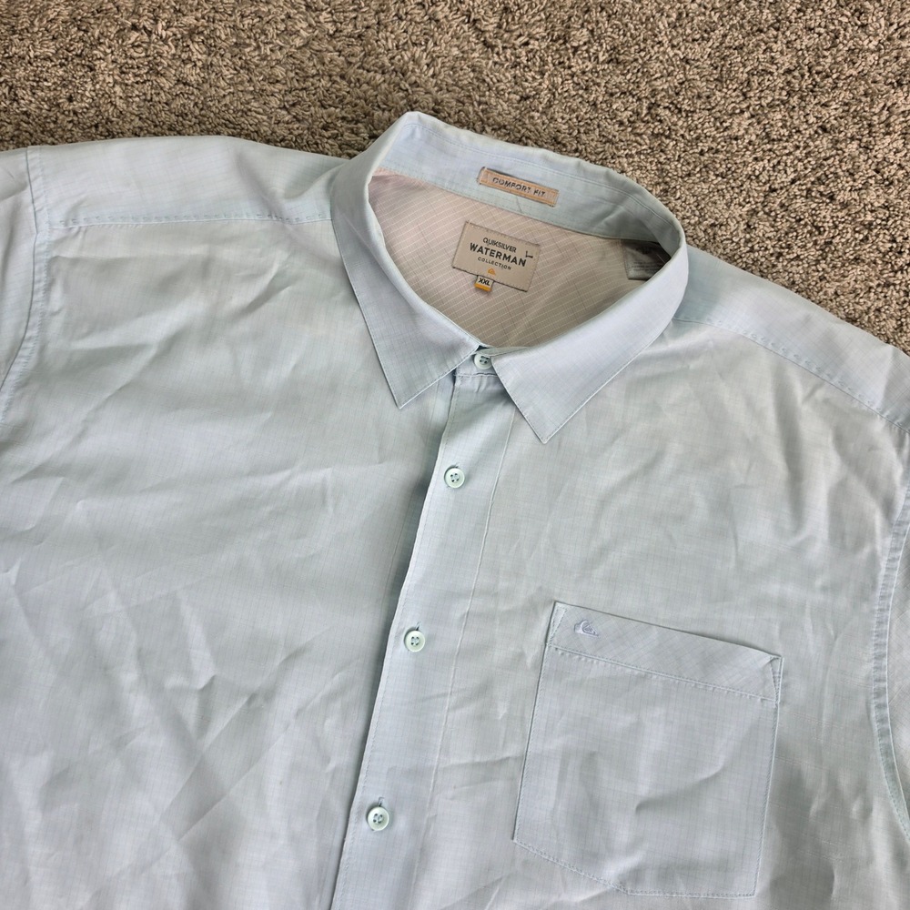 Quiksilver Waterman Collection Shirt Mens XXL Blue Short Sleeve Comfort Fit Surf